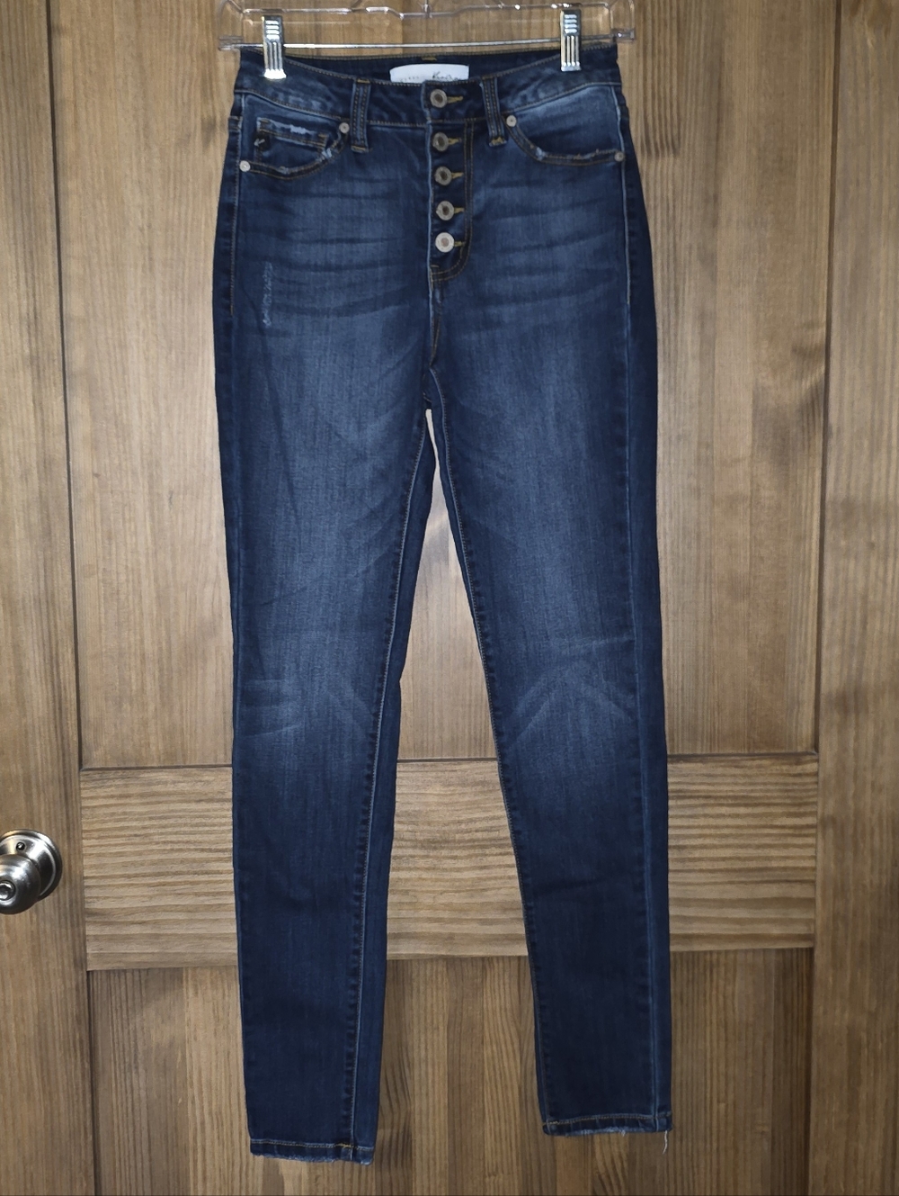 KanCan Dark Blue Women's High-Rise Button-Fly Skinny Jeans